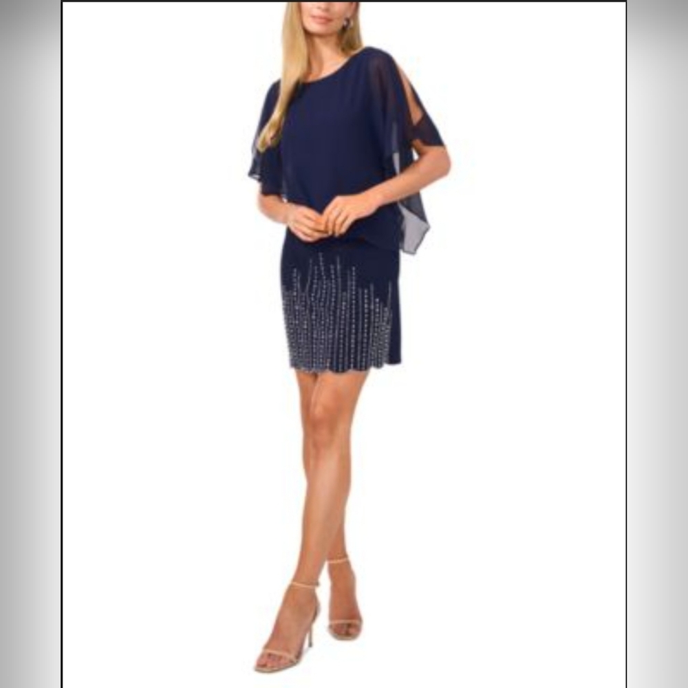 Xscape Navy Mini Dress with Beaded Bottom Size 4‎